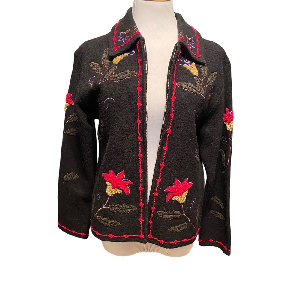 Tally-Ho Boiled Wool Blazer with Embroidered Crewel Work
